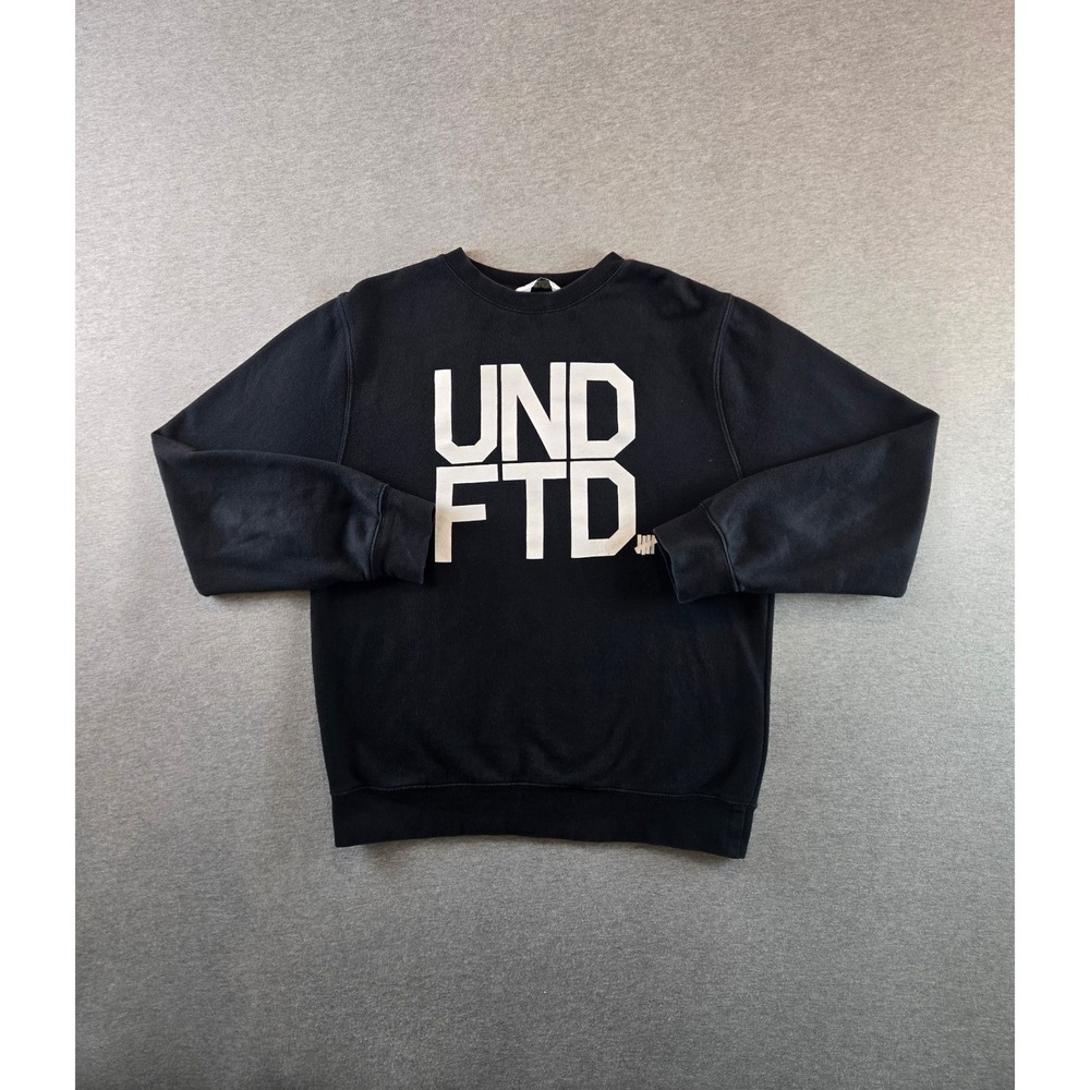 Undefeated Crewneck Sweatshirt Mens Large Black UNDFTD Graphic Fleece Pullover